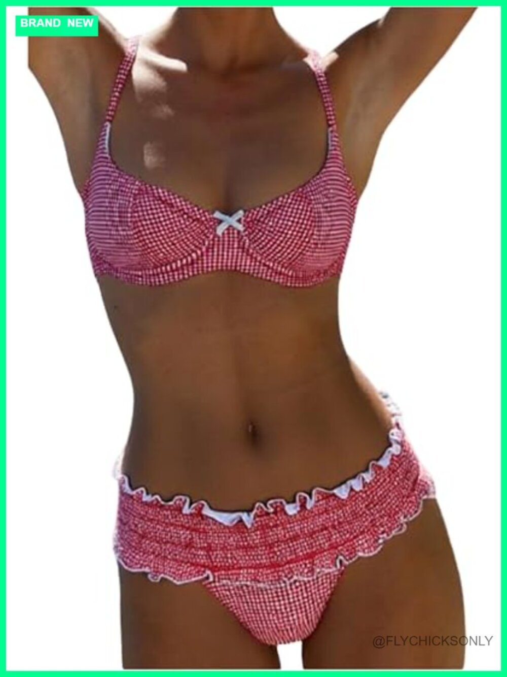 Two Piece Gingham Bikini Set Frilled Shirred Push Up Bathing Suits